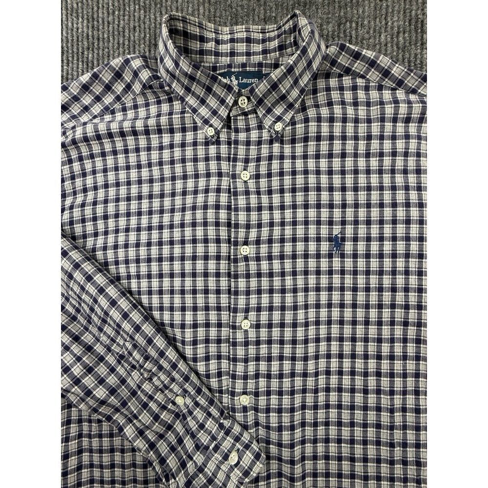 Ralph Lauren Shirt Mens Extra-Large Blue Plaid Button Up McMeel Oxford Cotton